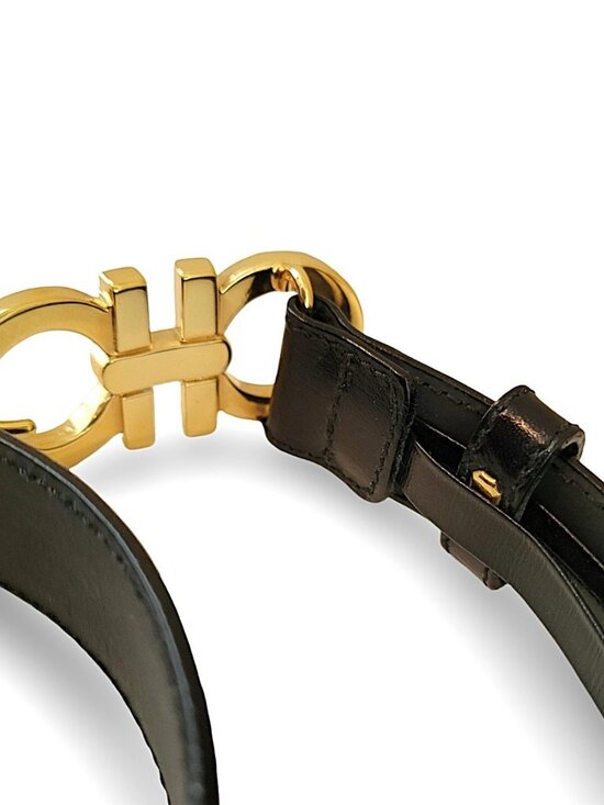 Salvatore Ferragamo Gancini Leather Belt – Black & Gold main image 9